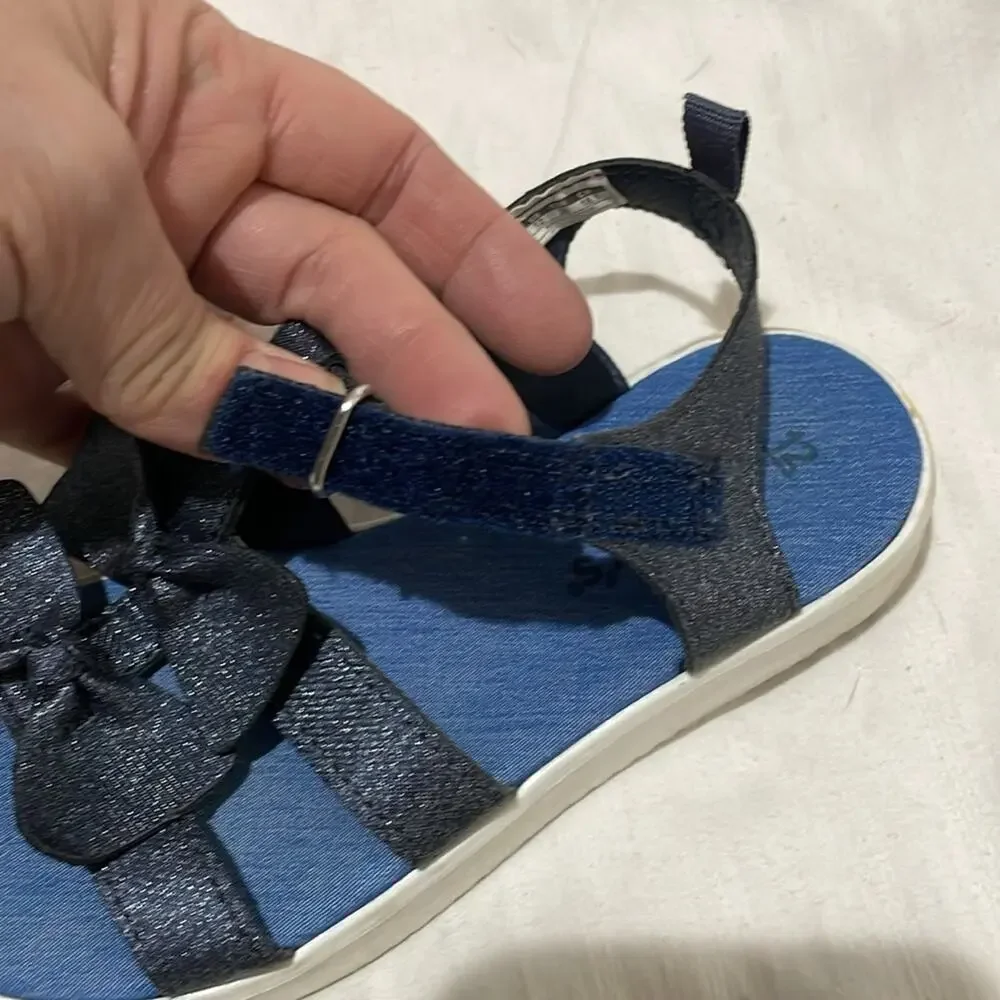 Carters 12 blue metallic two bow open toe platform sandal guc white sole